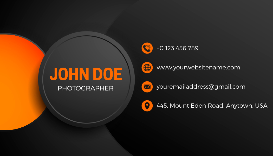 Flush Orange and Nero Black Photography Business Card Back