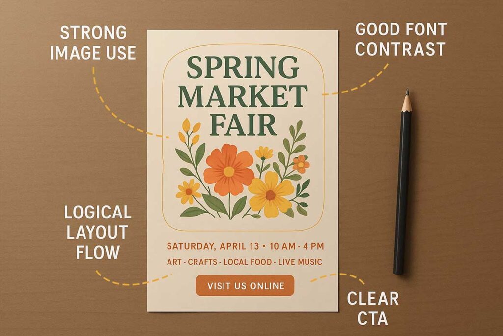 Professional Flyer Maker example with key elements highlighted