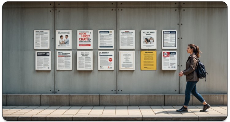 Flyers posted in low-traffic or irrelevant locations, reducing visibility and impact.