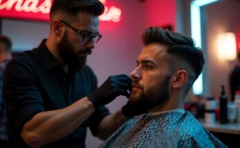 Male Barber With Client in Barbershop