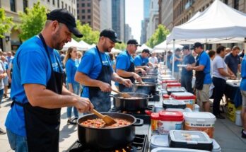 People cooking chili at an outdoor chili cook-off event