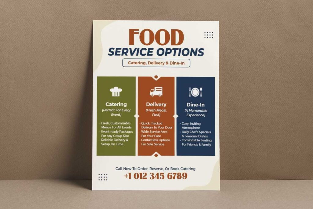 Food Catering Delivery and Dine-in Service Options Flyer Template