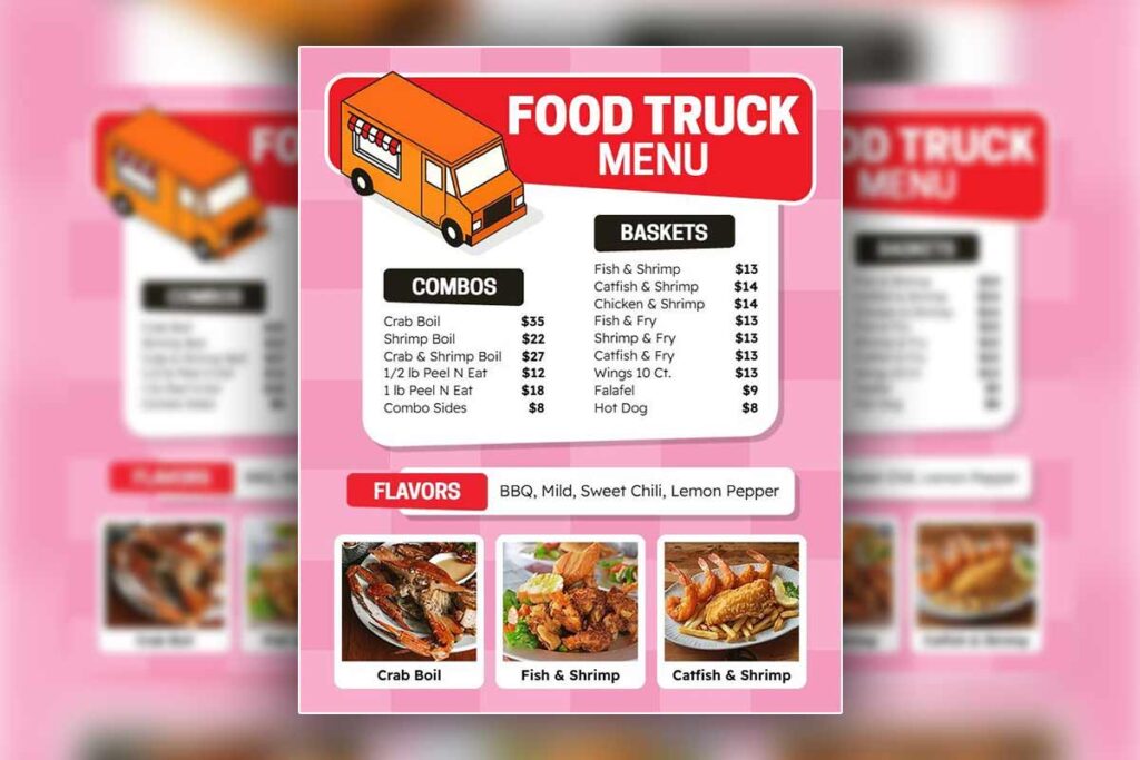 Food Truck Menu with Seafood Combos Flyer Template