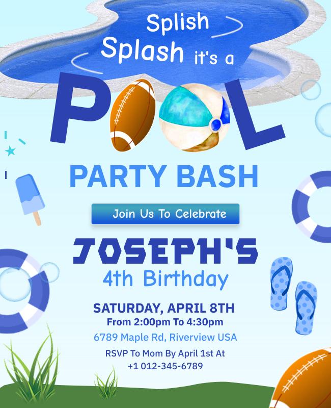 Sports-themed flyer with dynamic graphics and athletic elements for an active, fun pool event