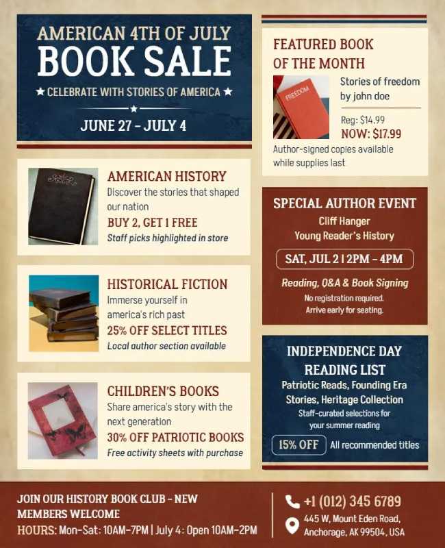 Fourth Of July Independence Day Book Sale Template