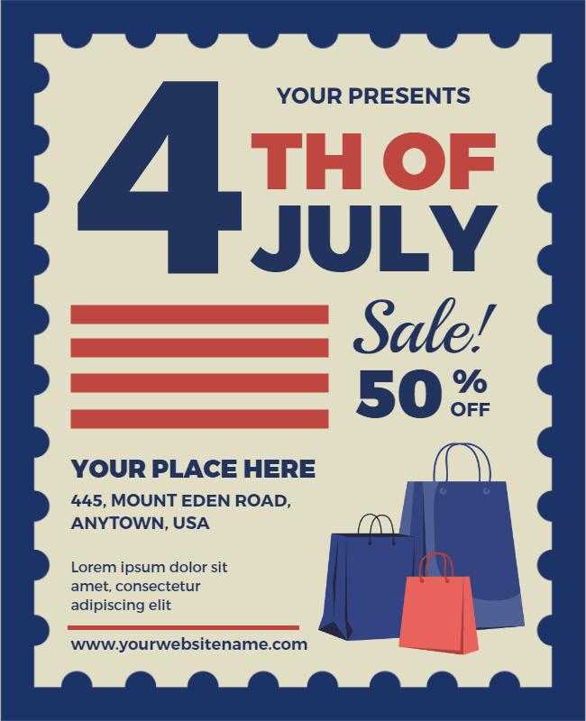 Fourth of July retail sale promotion poster template