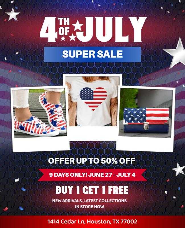 Fourth of July retail super sale promotion poster
