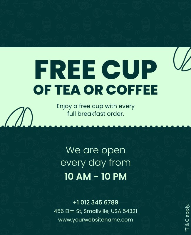 Minimalist flyer for a coffee shop promotion showcasing simplicity and clean typography