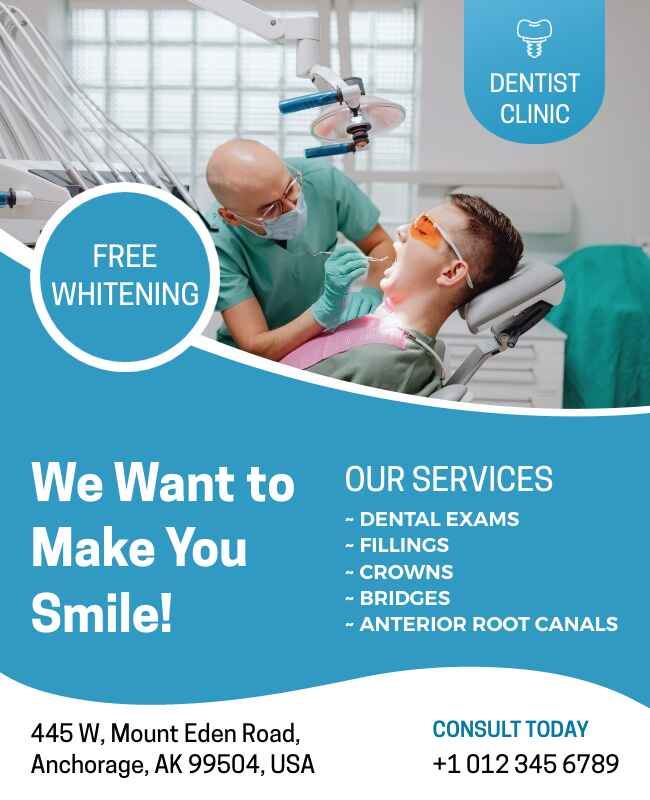 Light Blue and White Theme Free Whitening Dental Flyer Template