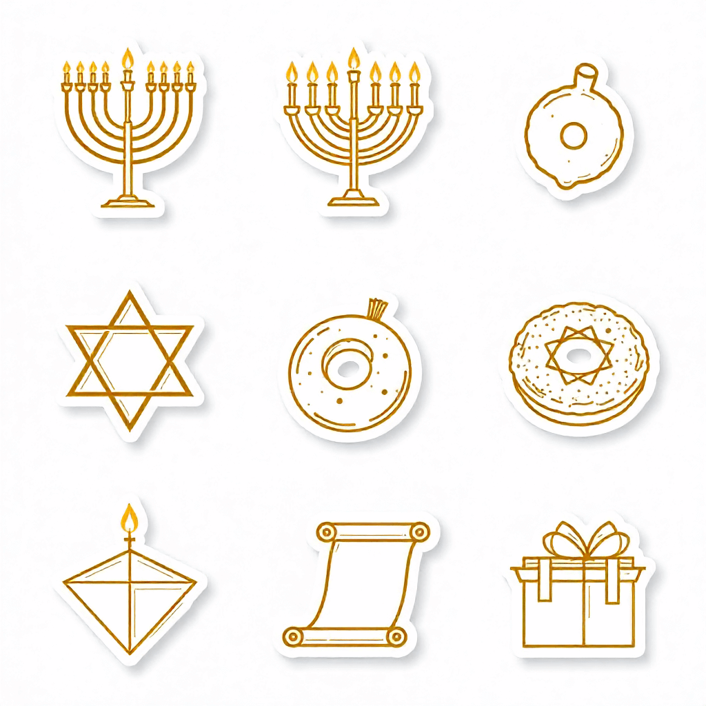 hanukkah icons minimalist gold line art