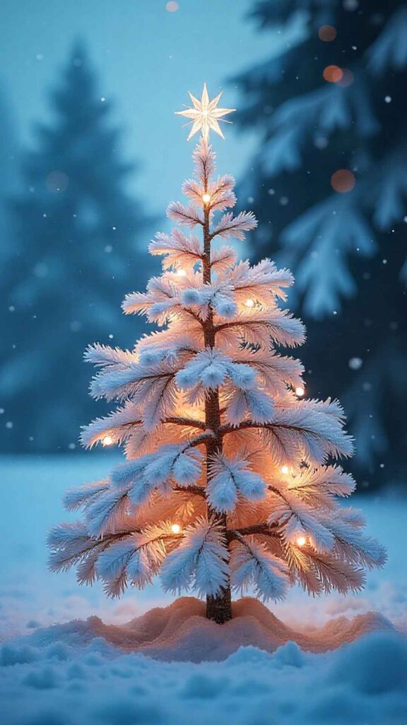 Frosted White Tree in Soft Snow Glow Wallpaper