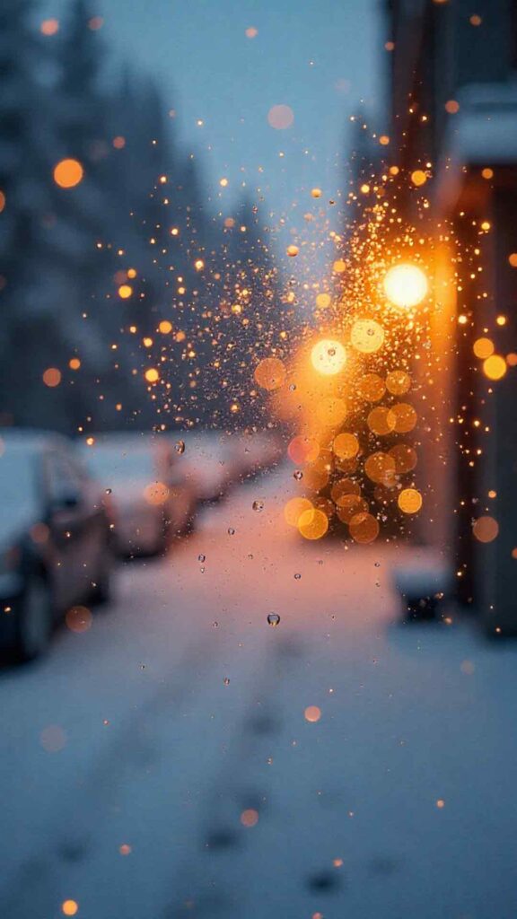Frosted Window With Warm Bokeh Lights Background