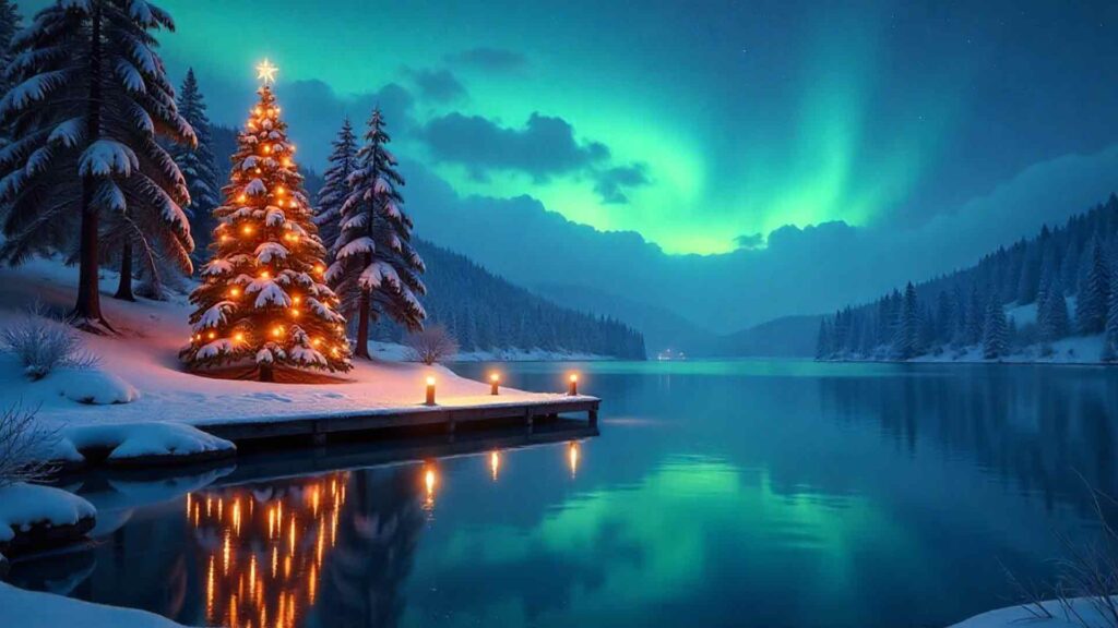 Frozen Lake with Reflections Christmas Background