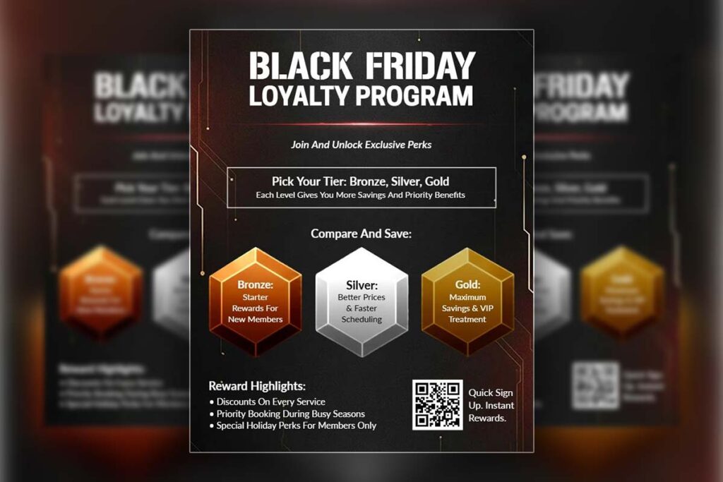 Futuristic Black Friday Loyalty Program Promotion Flyer Template