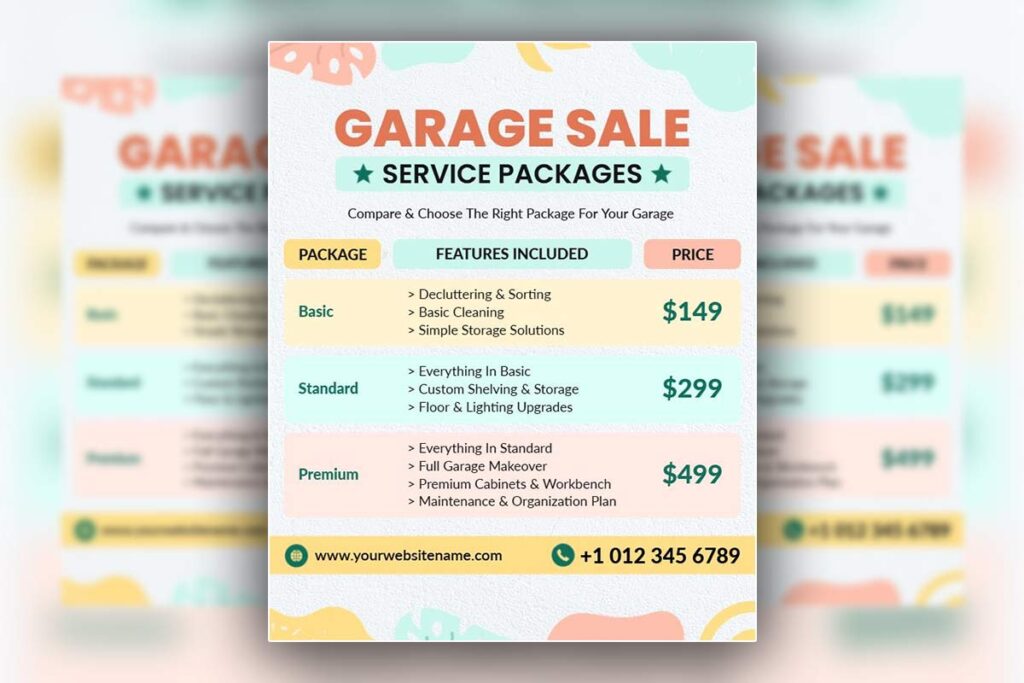 Garage Sale Service Packages Comparison Flyer Template