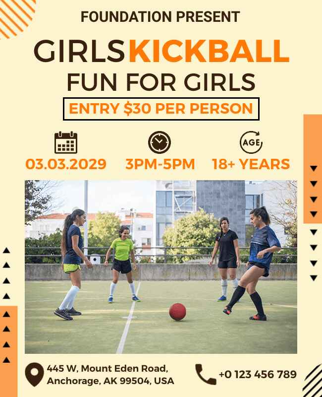 Light Yellow Theme Girls Kickball Flyer Template