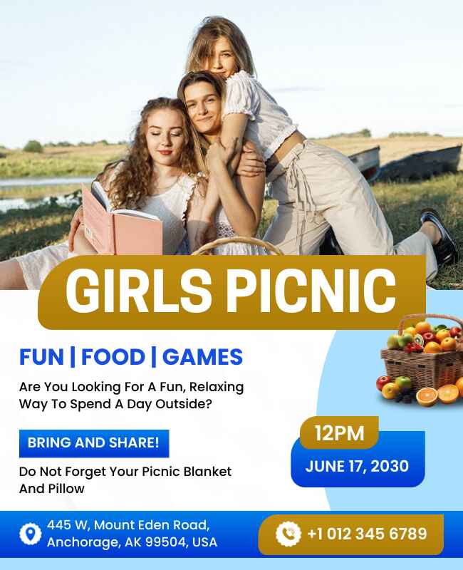 Girls Outdoor Picnic Gathering Flyer Template