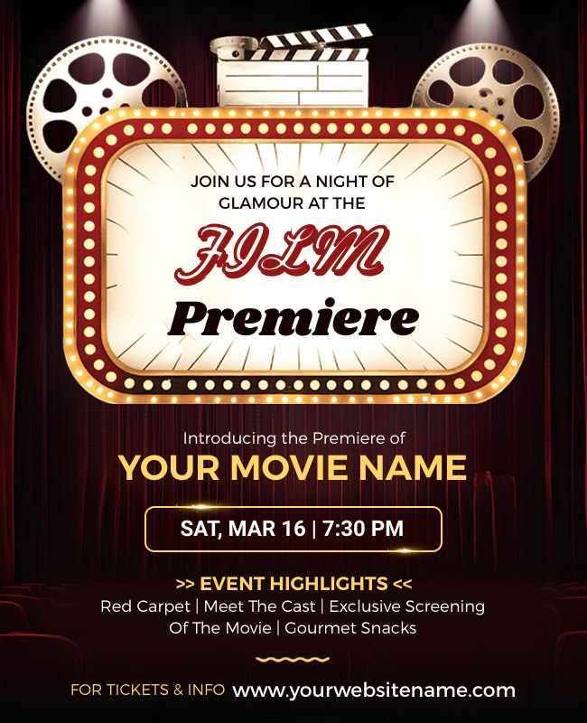 Flyer for premieres with bold designs, striking titles, and key event details