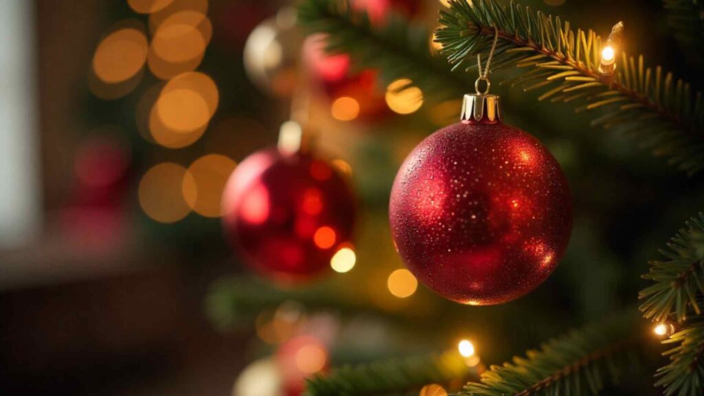 Glitter and Sparkle Macro Focus Christmas Tree Ornaments Wallpaper