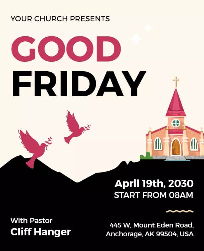 Good Friday Church Event Flyer with Classic Design and Reverent Imagery