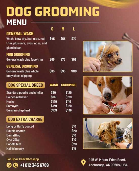 Gradient Dog Grooming Menu Flyer Featuring Stylish Design and Service Options