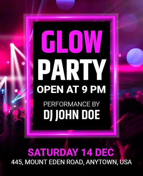 Glow Party Flyer Featuring Neon Gradients And Textures