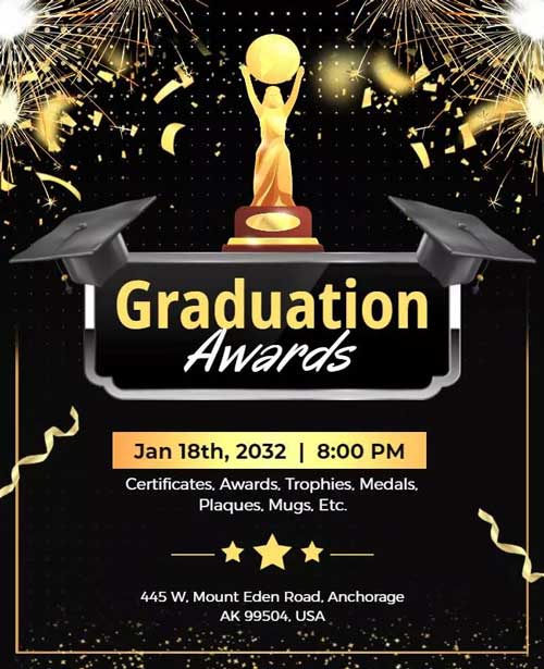 Graduation Awards Ceremony Flyer Showcasing Academic Achievement and Celebration Details.