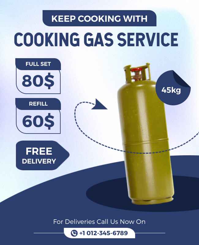 Gradient cooking gas flyer with vibrant visuals and catchy design.