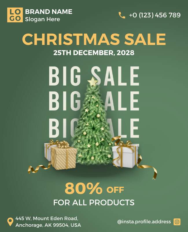 Festive green-themed Christmas big sale flyer.