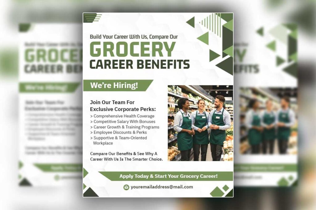Grocery Store Hiring Benefits Flyer Template