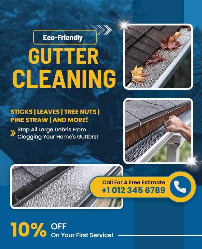 Eco-friendly gutter cleaning flyer with green messaging for sustainability.