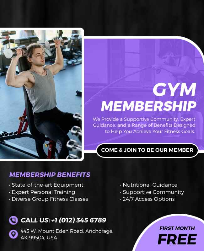 Gym membership flyer template showcasing fitness packages and deals.