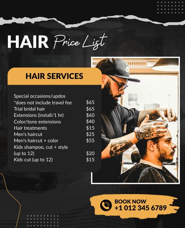 Black Theme Hair Price List Flyer Template