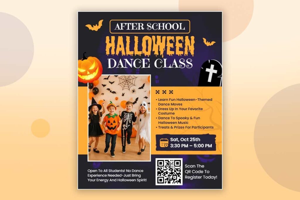 after school dance class halloween flyer template