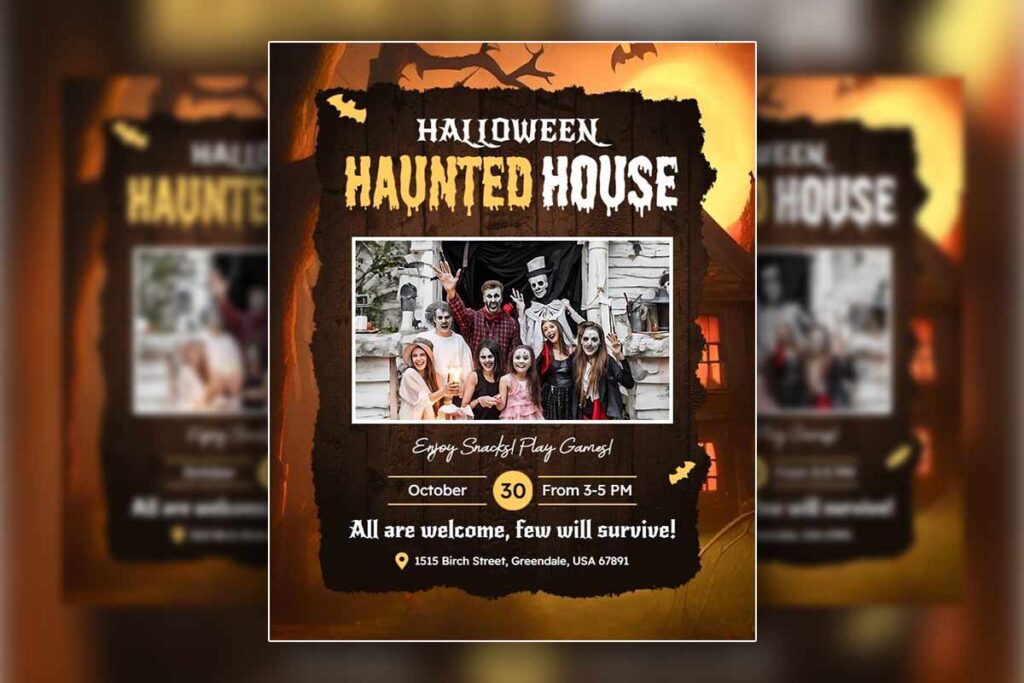 halloween haunted house event flyer template