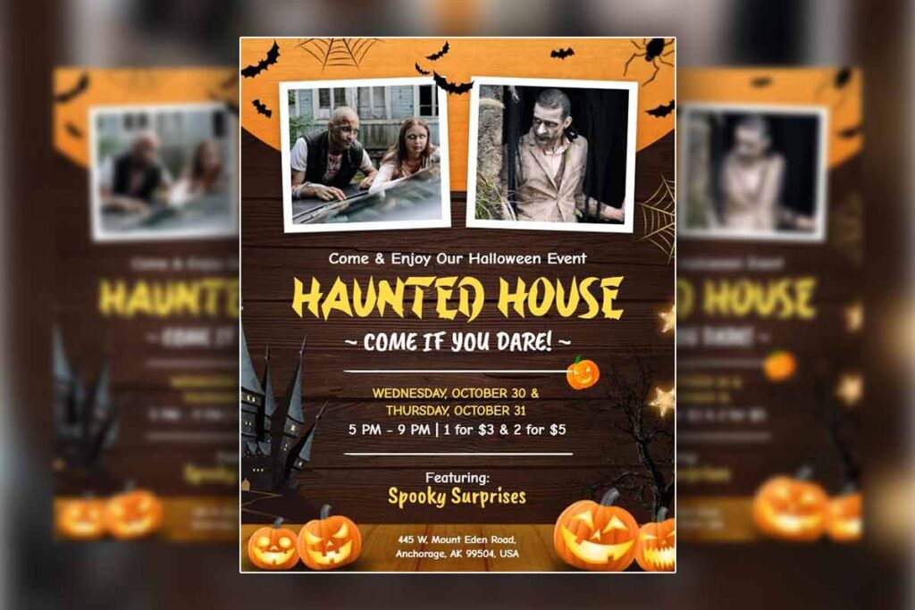 halloween haunted house event flyer template
