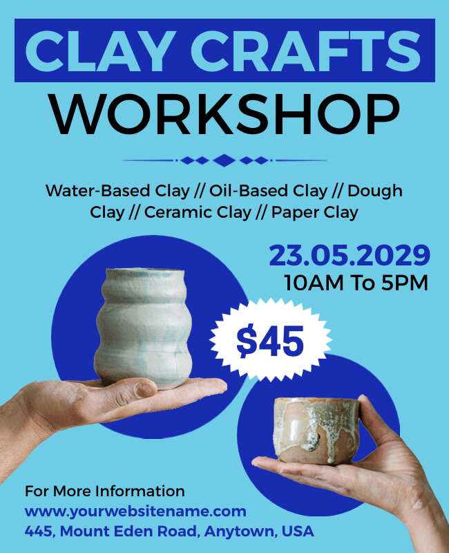 Hands-On Clay Crafts Workshop Flyer Template