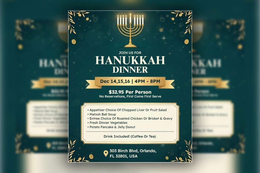 Hanukkah Dinner Celebration Flyer Template
