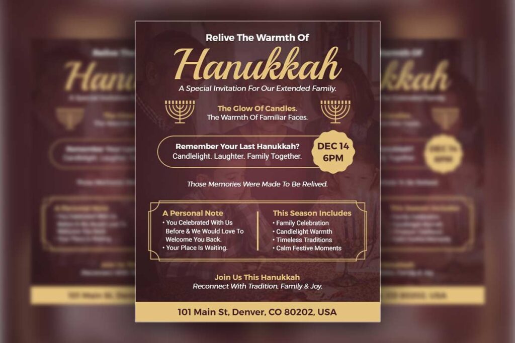 Hanukkah Family Celebration Invitation Flyer Template