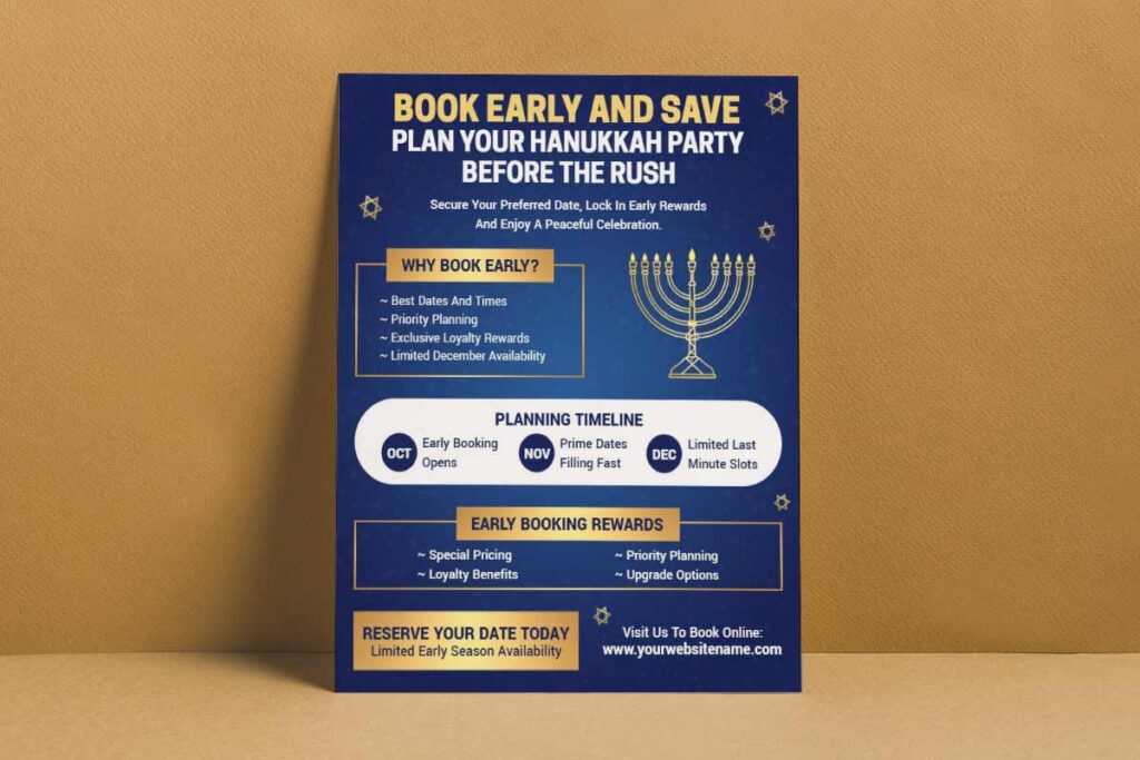 Hanukkah Party Early Booking Savings Flyer Template