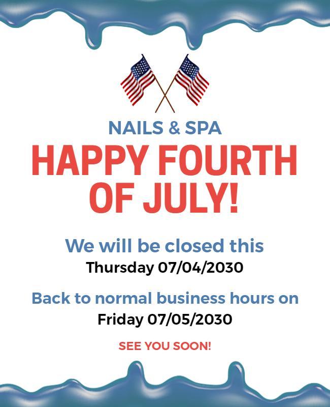 Happy Fourth Of July Closure Announcement Template