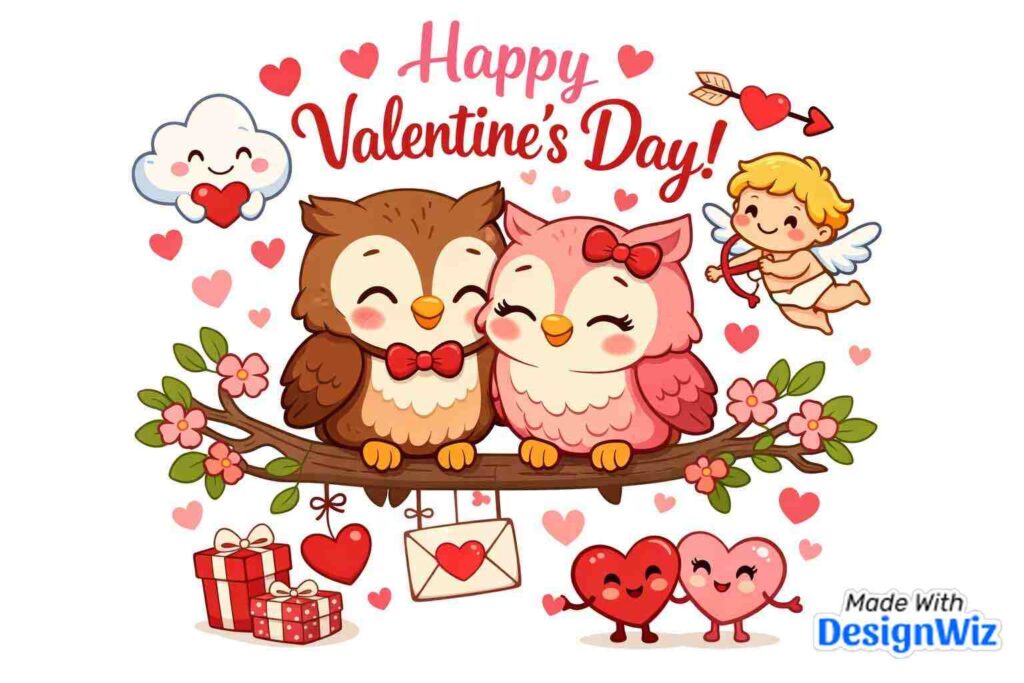 happy valentines day image cute puppy surrounded