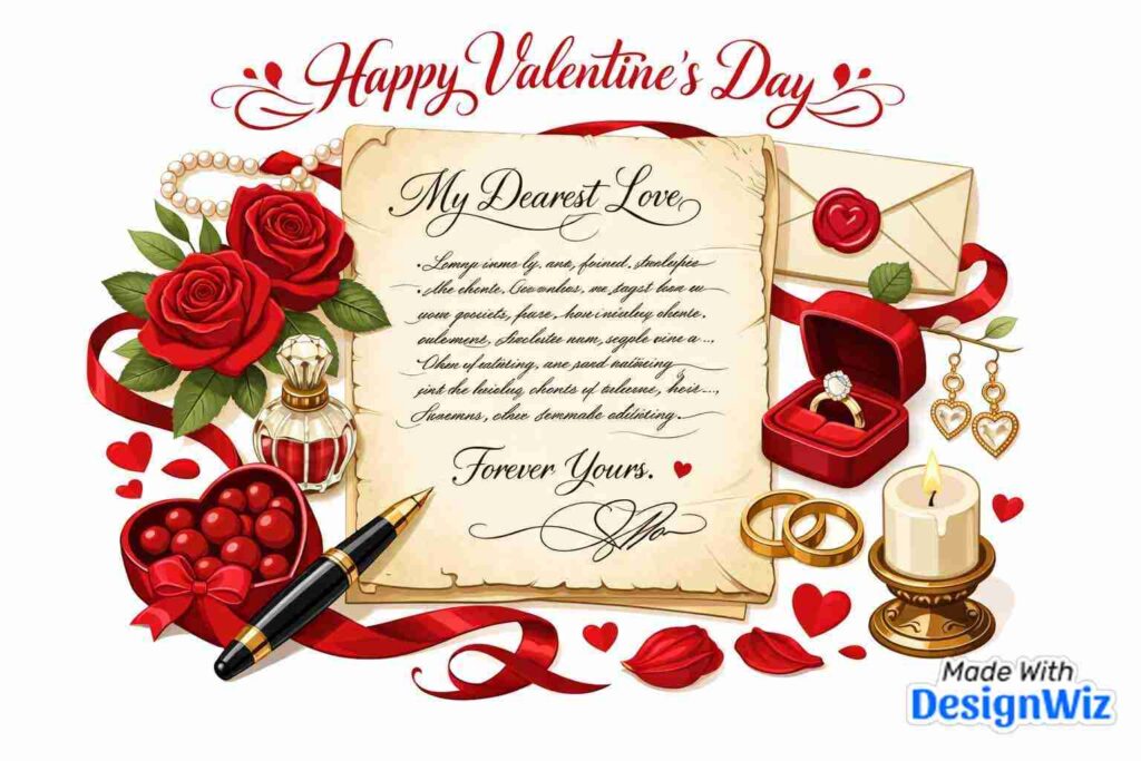 happy valentines day image elegant calligraphy love letter on vintage paper
