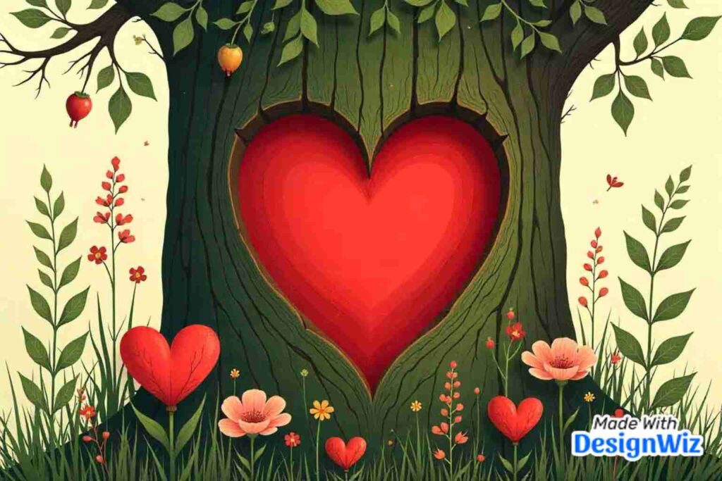 happy valentines day image heart carved in tree