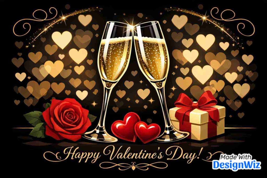 happy valentines day image sophisticated champagne glasses with hearts