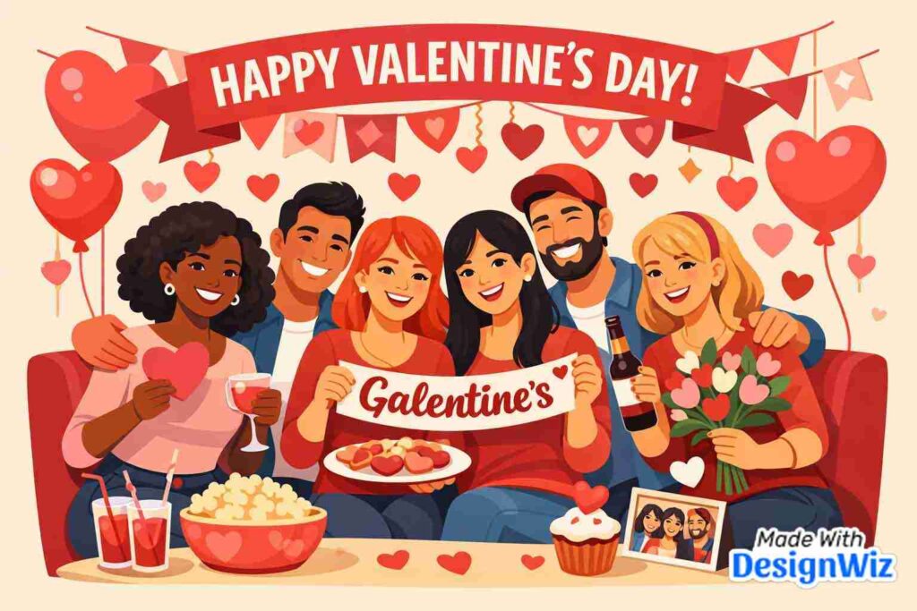 happy valentines day image with friends celebrating together