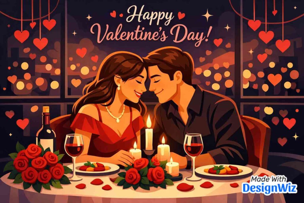 happy valentines day image with romantic dinner scene