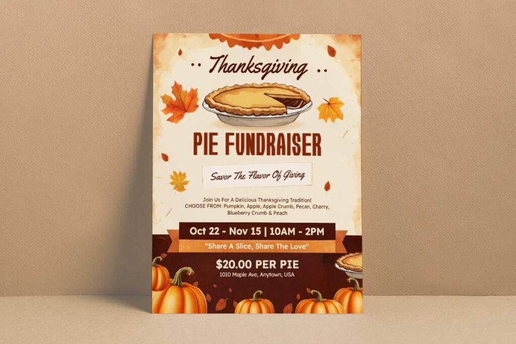 Harvest Themed Thanksgiving Pie Fundraiser Flyer Template