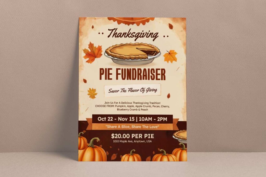 Harvest Themed Thanksgiving Pie Fundraiser Flyer Template