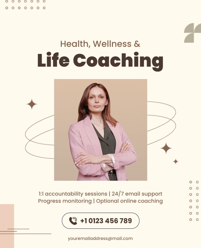 Life coaching flyer with clear and accessible contact information.